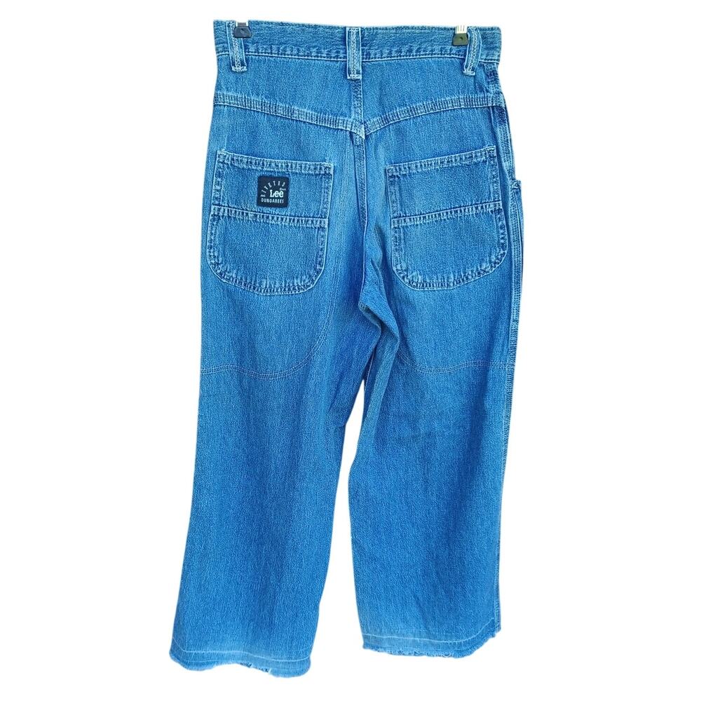 Vintage Lee Riveted Dungarees Carpenter Jeans Raw Hem High Rise Petite 5 Y2K - Picture 5 of 8
